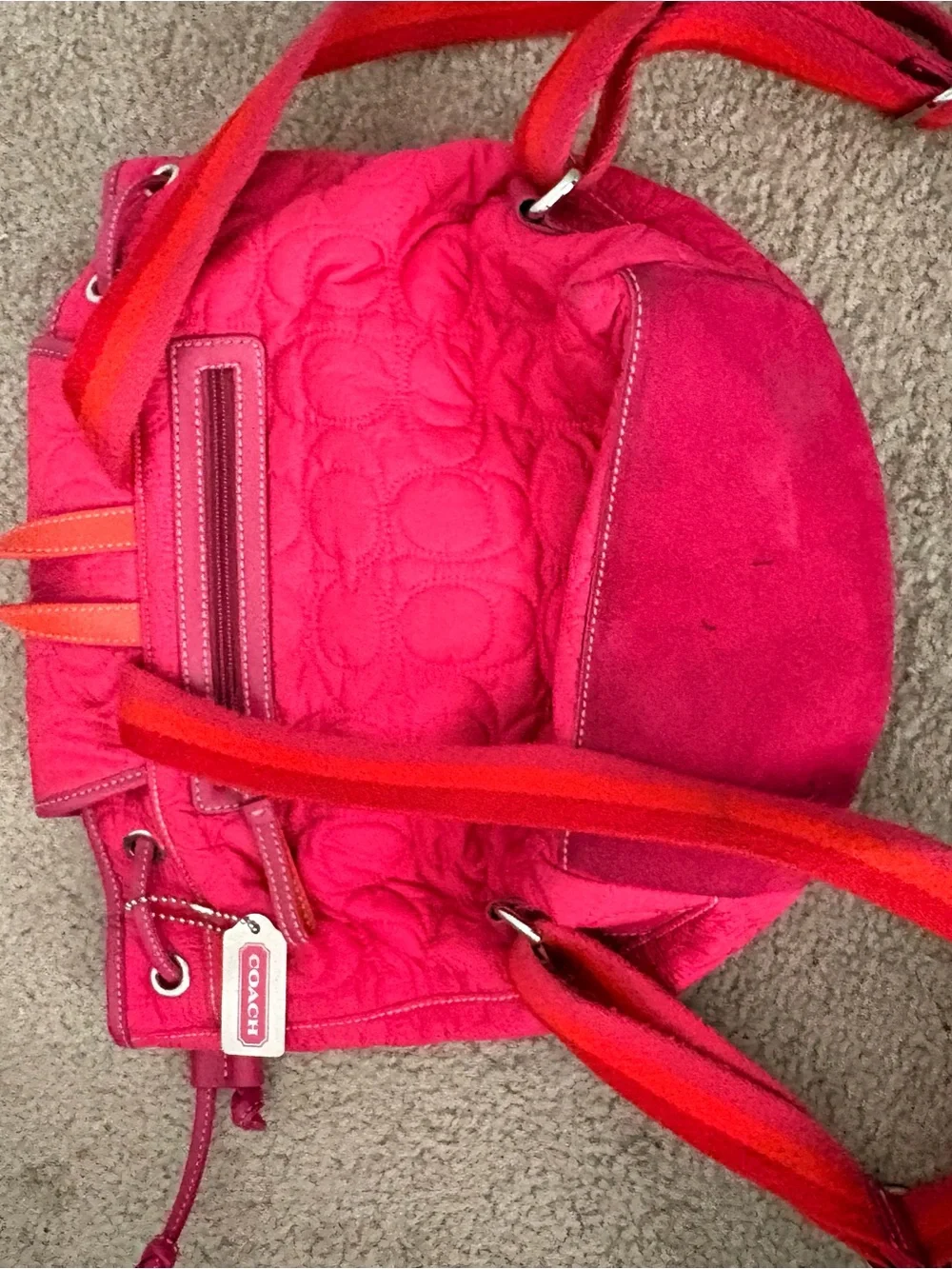 RARE Coach Quilted Hot Pink Drawstring Backpack with Contrast Straps